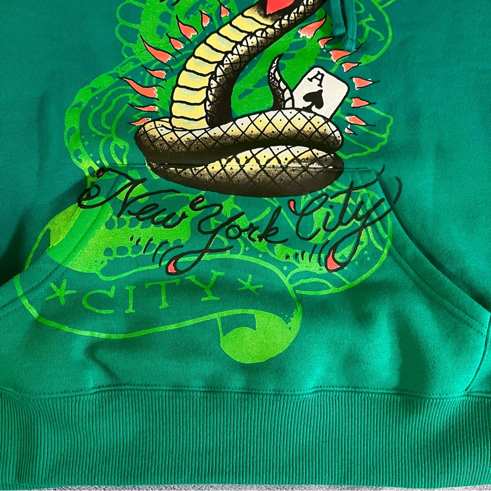 Ed Hardy Cobra Ace Hoodie Sweatshirt Size Large Green - Picture 9 of 14